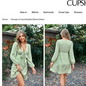 Cupshe Green V-Neck Dress with White Dots